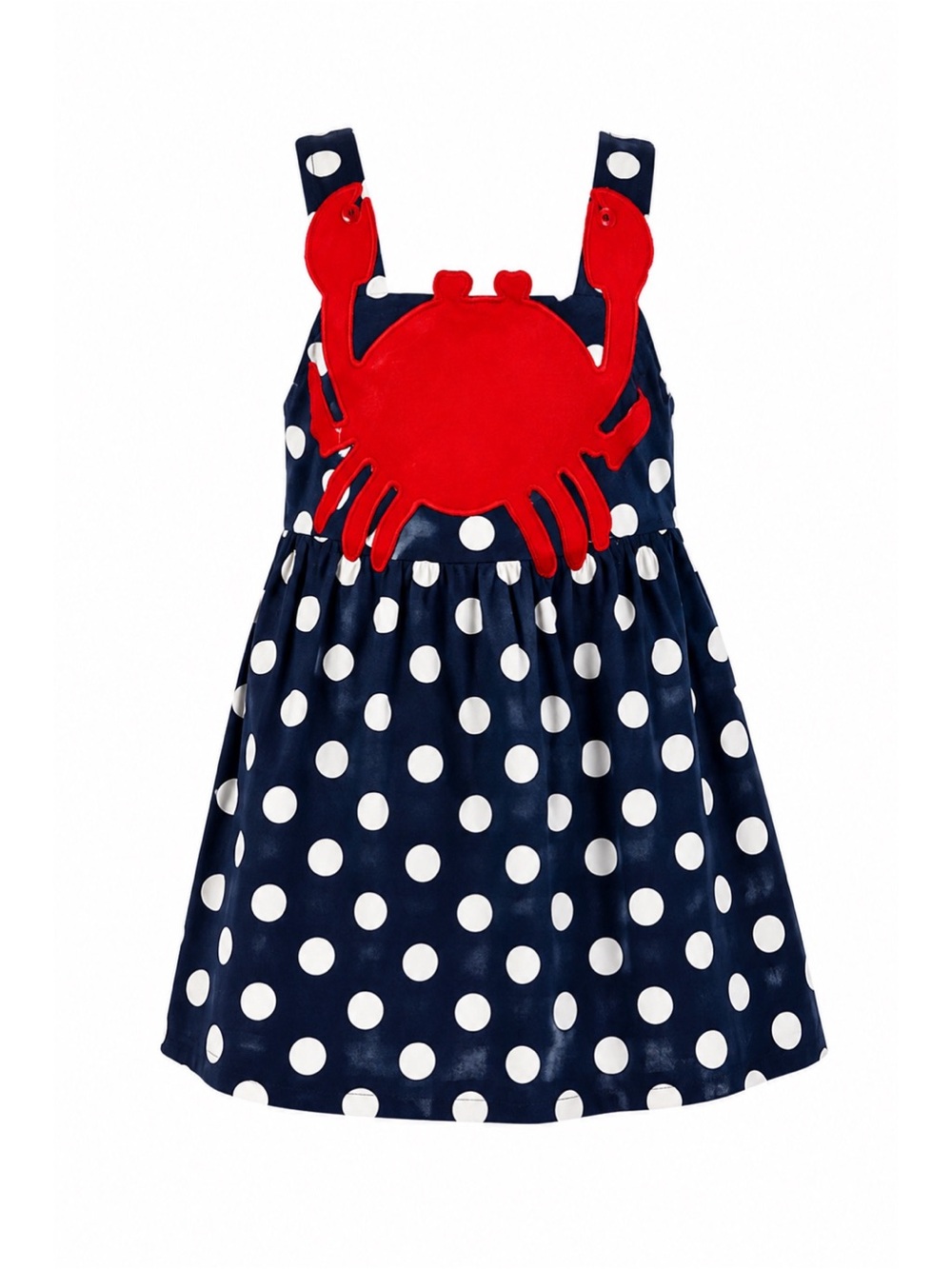 Sophie & Sam Navy Blue & White Polka Dot Red Crab Appliqué Dress Girls Size 5